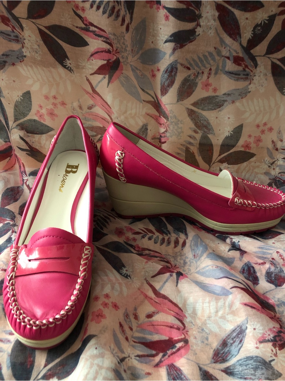 Browns Pink Leather Wedge Loafers